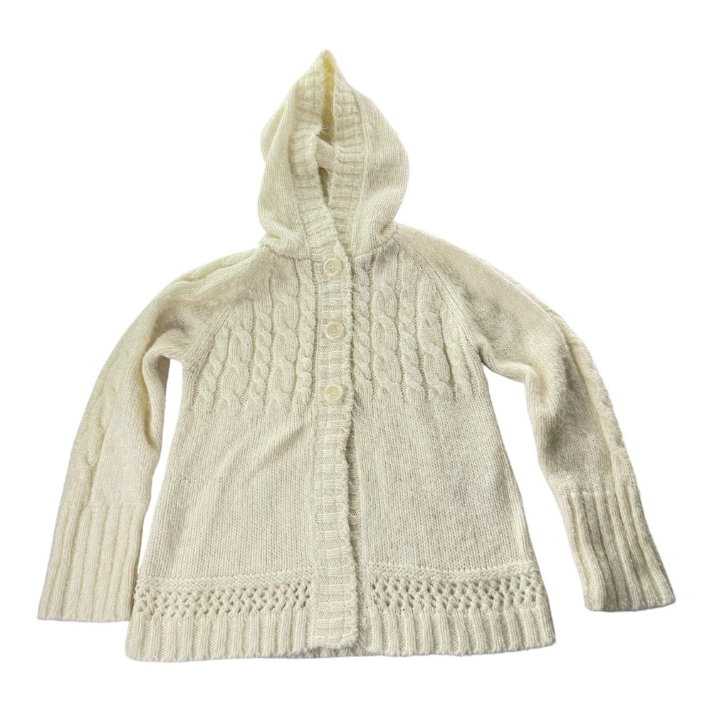 Sugar Women's Large Cream Cable Knit Hooded Cardigan Button Front Sweater